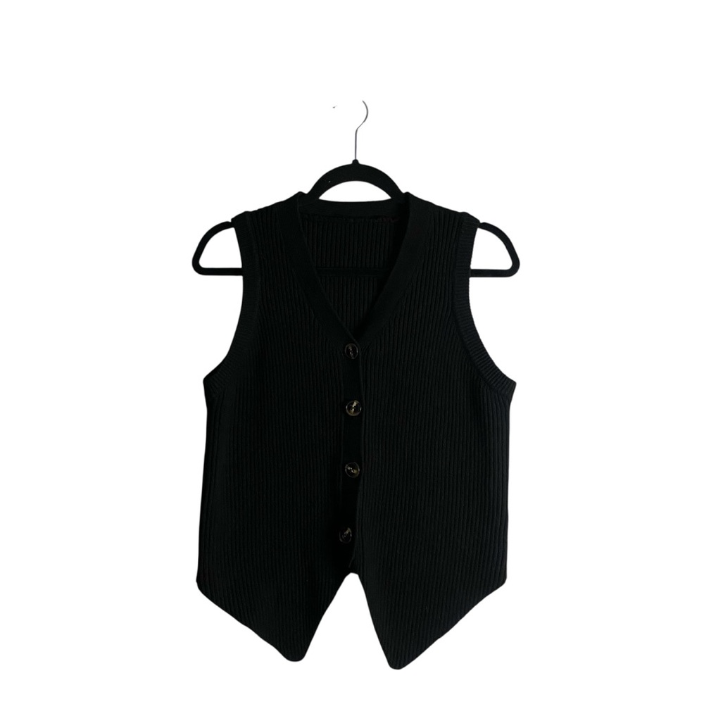 Rapbin Women's Black Rib Knit Sleeveless Casual Vest Top